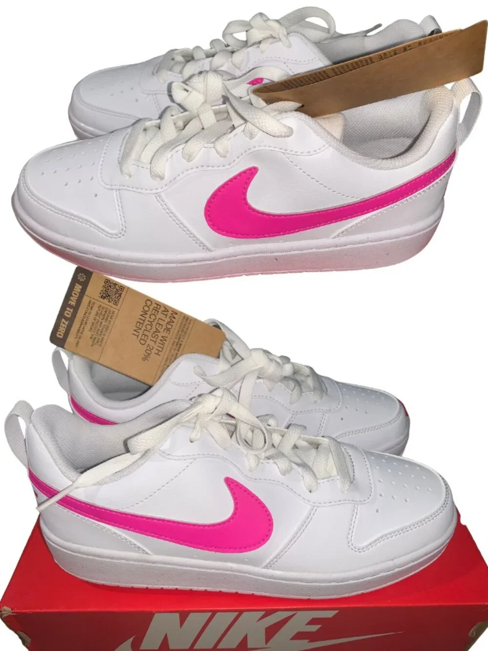 Nike Court Borough Low Recraft in White & Laser Fuchsia DV5456-113 US 6Y - NTG
